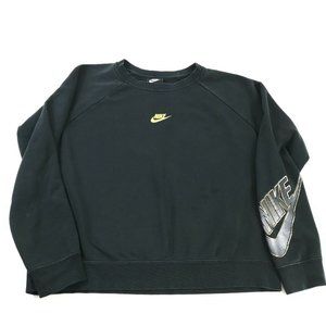Nike Womens Sweatshirt Crew Neck Black Logo Fleece Long Sleeve Pullover L Large